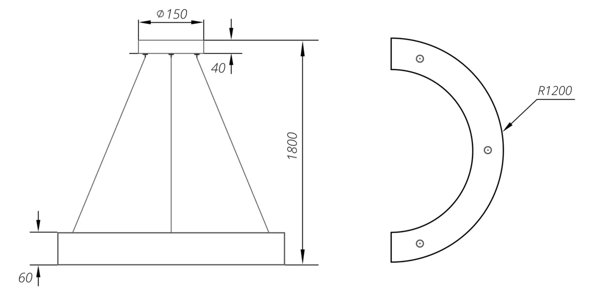 Габаритный чертёж DL-SECTOR 1200-60-60