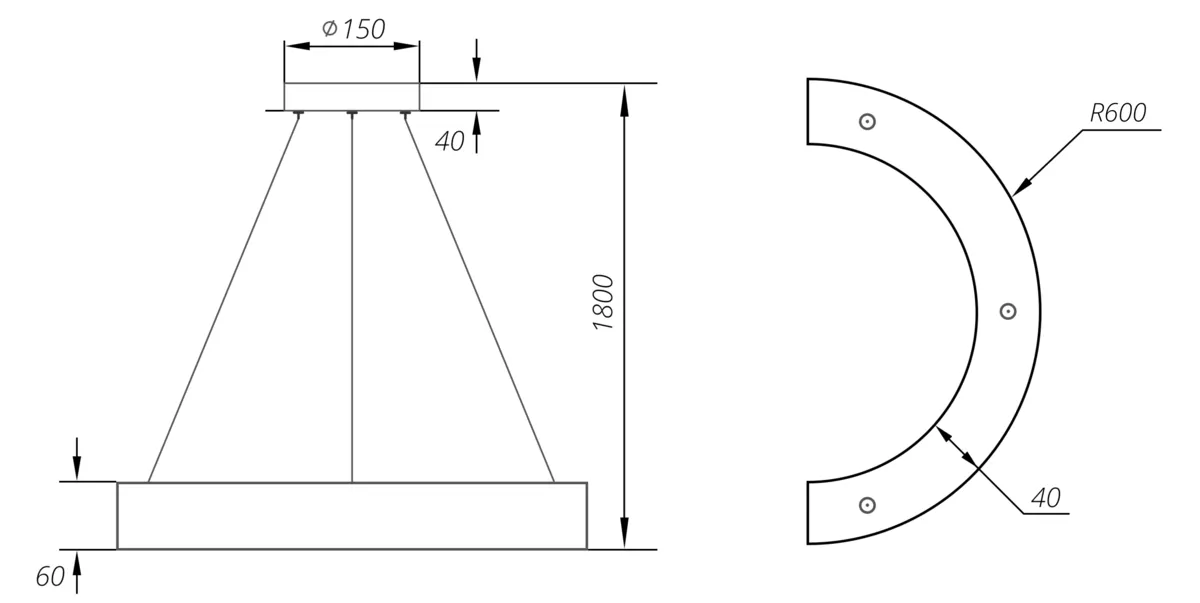Габаритный чертёж DL-SECTOR 600-60-40