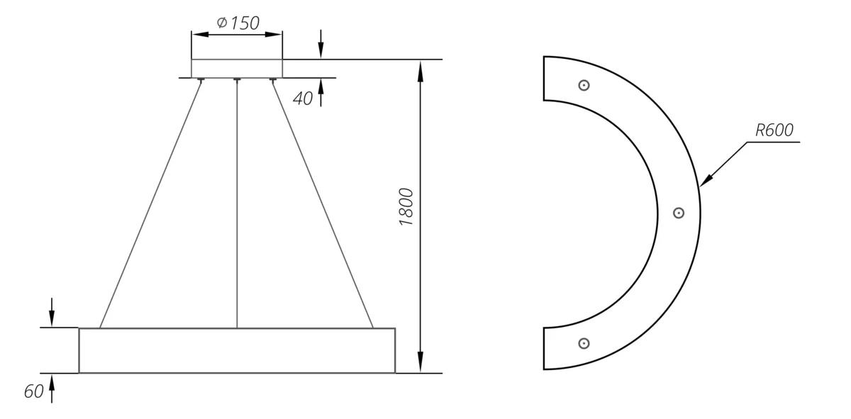 Габаритный чертёж DL-SECTOR 600-60-60