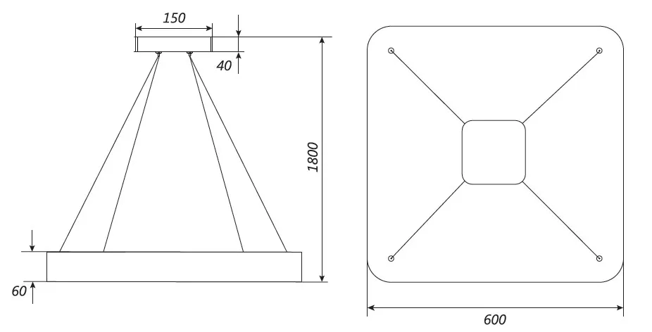 Габаритный чертёж DL-FULL SQUARE 600-60